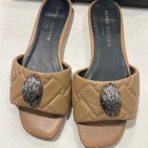Kurt Geiger Tan Quilted Slide Sandals